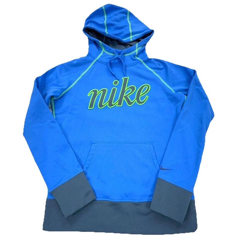 Nike Hoodie Women Medium Blue Green Sweatshirt Sweater Script Therma Fit Ladies*